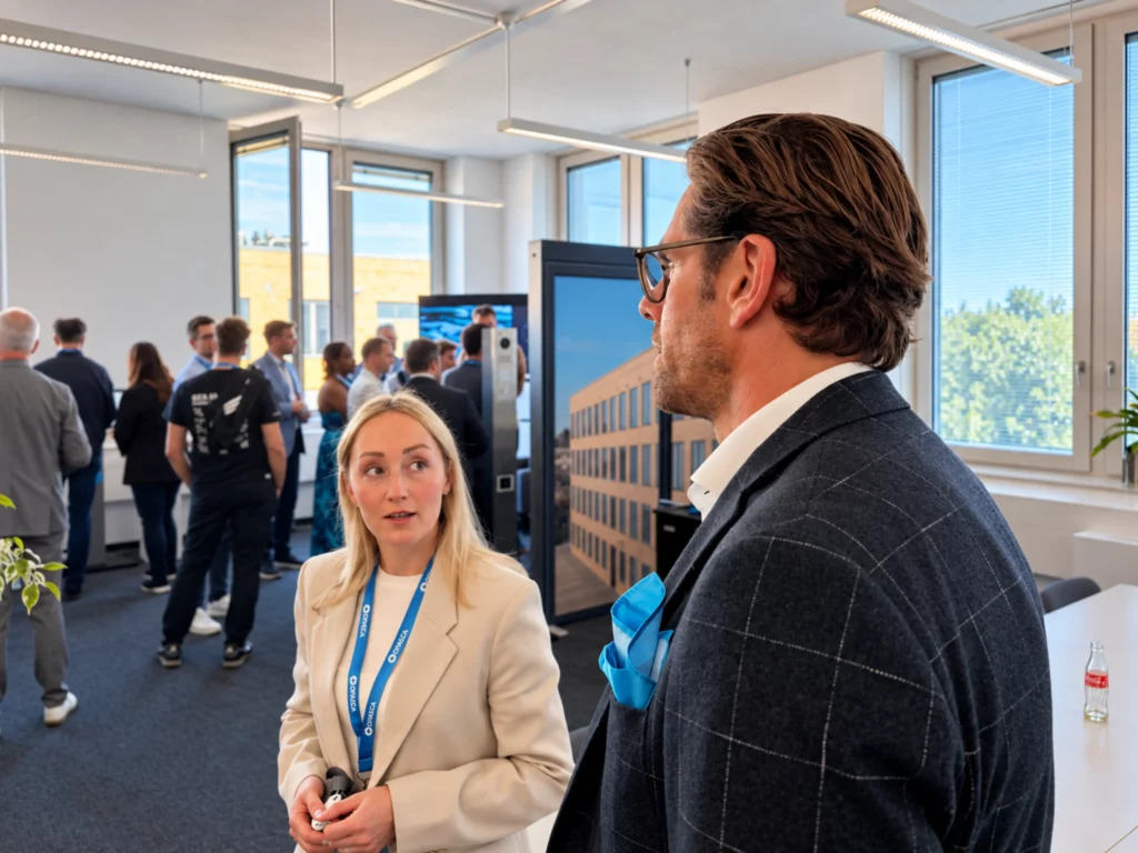 Stephan Winterlik und Marissa Keller unterhalten sich im OPASCA Office